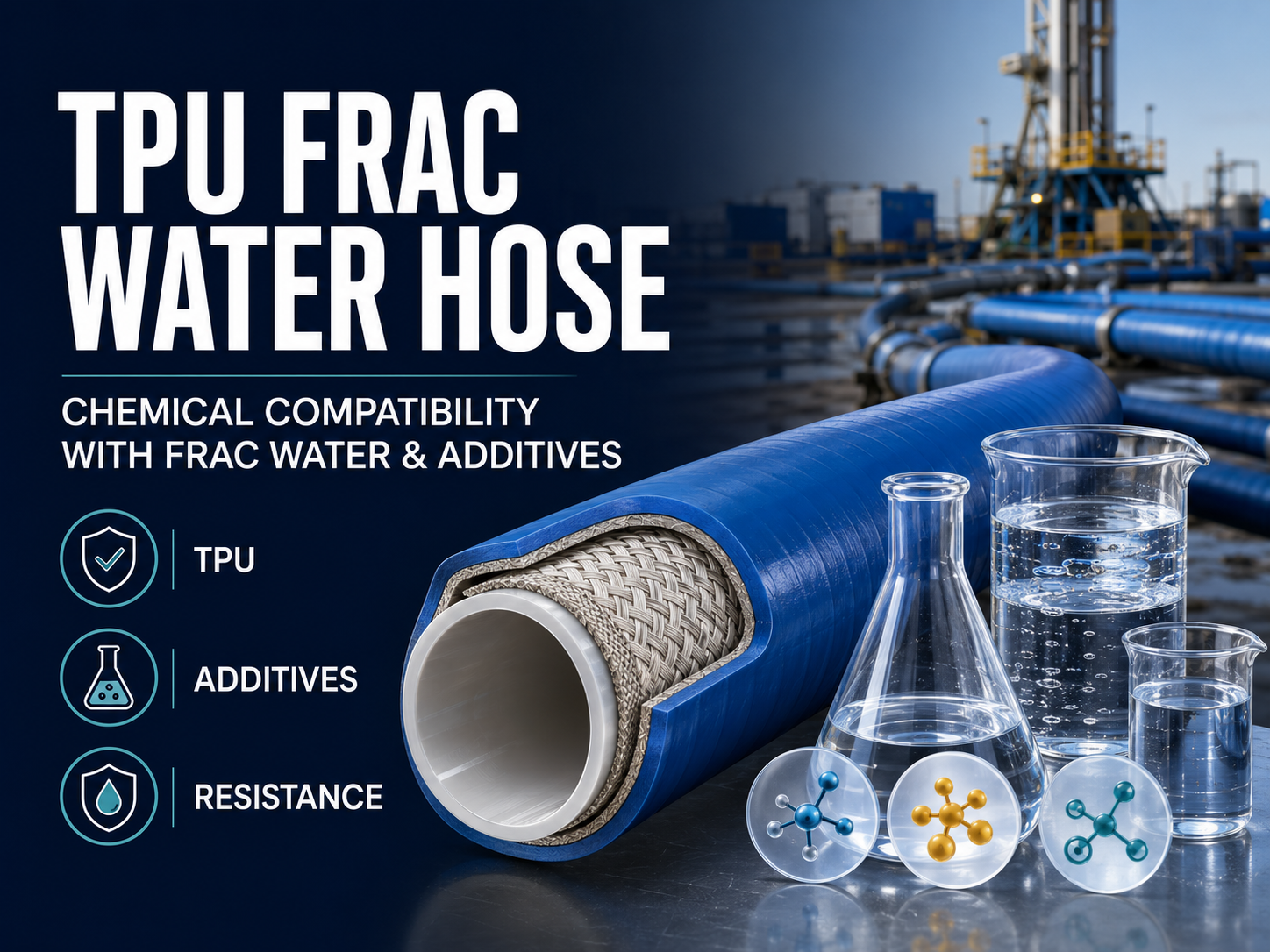 التوافق الكيميائي لخرطوم مياه TPU Frac مع ماء Frac وإضافات المعالجة